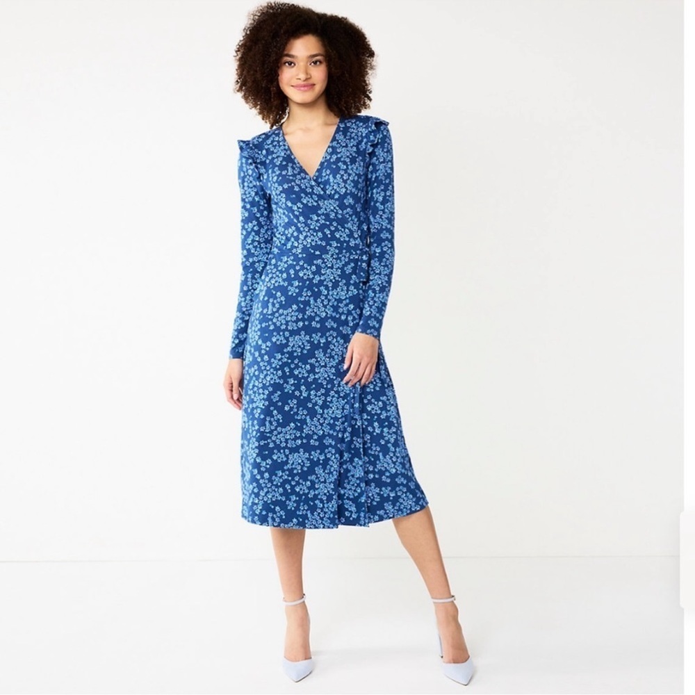 Draper James women’s floral wrap long sleeve dress size L nwt